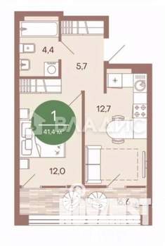 1-к квартира, вторичка, 41м2, 2/9 этаж