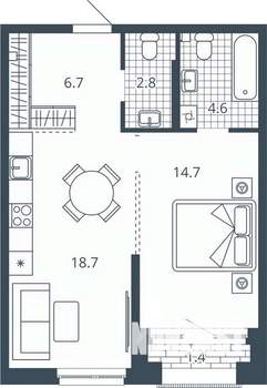 1-к квартира, вторичка, 48м2, 10/24 этаж