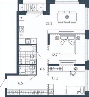 2-к квартира, вторичка, 68м2, 11/24 этаж