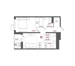 1-к квартира, вторичка, 44м2, 6/17 этаж