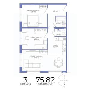 3-к квартира, строящийся дом, 76м2, 17/17 этаж