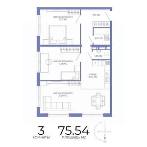3-к квартира, строящийся дом, 76м2, 4/17 этаж