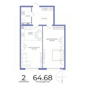 2-к квартира, строящийся дом, 65м2, 15/17 этаж