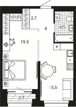 1-к квартира, вторичка, 47м2, 6/23 этаж