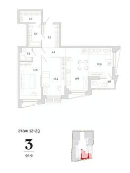 3-к квартира, вторичка, 93м2, 12/24 этаж