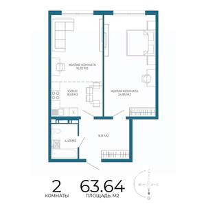 2-к квартира, строящийся дом, 64м2, 12/17 этаж