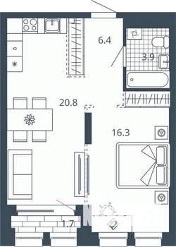1-к квартира, вторичка, 50м2, 8/24 этаж