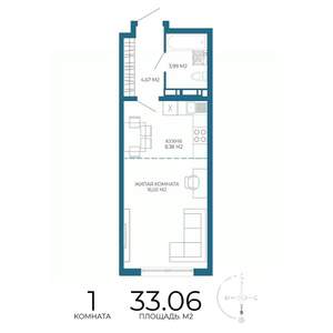 1-к квартира, строящийся дом, 33м2, 16/17 этаж