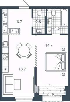 1-к квартира, вторичка, 48м2, 6/24 этаж