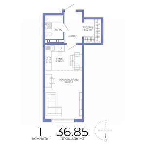 1-к квартира, строящийся дом, 37м2, 16/17 этаж