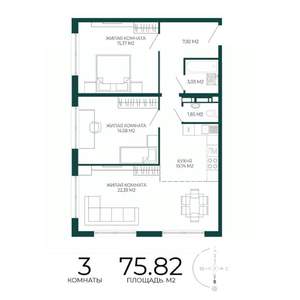 3-к квартира, строящийся дом, 76м2, 15/17 этаж