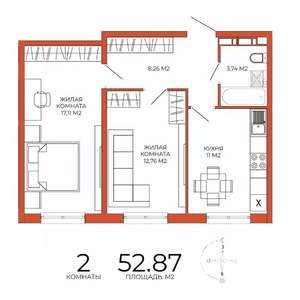 2-к квартира, строящийся дом, 53м2, 3/18 этаж