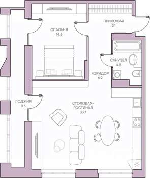2-к квартира, вторичка, 69м2, 2/16 этаж