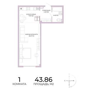 1-к квартира, вторичка, 44м2, 15/17 этаж