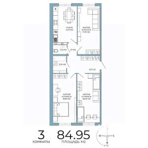 3-к квартира, строящийся дом, 85м2, 12/18 этаж