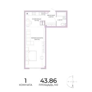 1-к квартира, строящийся дом, 44м2, 10/17 этаж