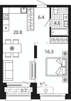 1-к квартира, вторичка, 50м2, 3/24 этаж