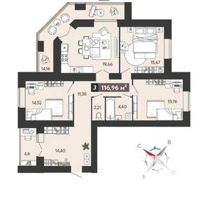 3-к квартира, вторичка, 117м2, 10/18 этаж