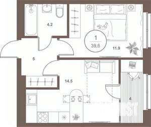 1-к квартира, вторичка, 39м2, 14/16 этаж