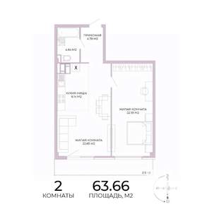 2-к квартира, строящийся дом, 64м2, 3/17 этаж