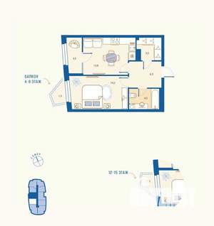 1-к квартира, вторичка, 45м2, 3/16 этаж