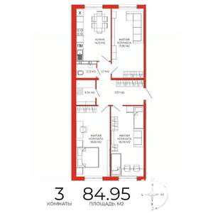 3-к квартира, строящийся дом, 85м2, 12/18 этаж