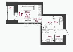 Студия квартира, вторичка, 32м2, 13/17 этаж