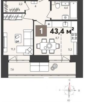 1-к квартира, вторичка, 43м2, 10/14 этаж