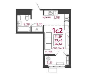 Студия квартира, вторичка, 27м2, 5/12 этаж
