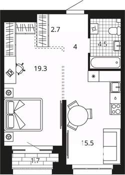 1-к квартира, вторичка, 47м2, 18/24 этаж