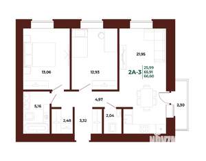 2-к квартира, вторичка, 66м2, 13/17 этаж