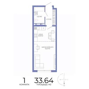 1-к квартира, строящийся дом, 34м2, 12/17 этаж