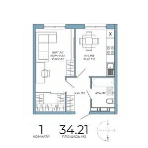 1-к квартира, строящийся дом, 34м2, 11/18 этаж