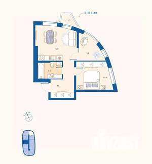 1-к квартира, вторичка, 45м2, 5/16 этаж