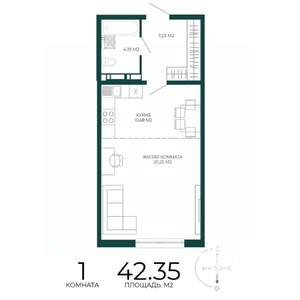 1-к квартира, строящийся дом, 42м2, 5/17 этаж