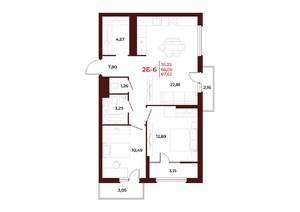 2-к квартира, строящийся дом, 68м2, 11/18 этаж