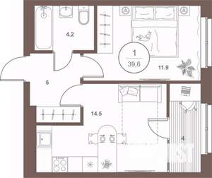 1-к квартира, вторичка, 39м2, 10/16 этаж