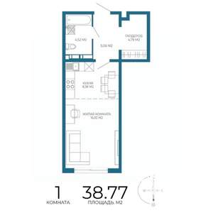1-к квартира, строящийся дом, 39м2, 6/17 этаж