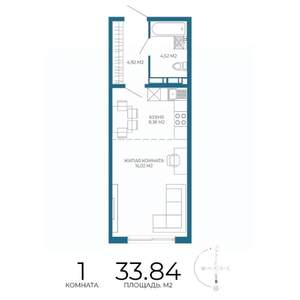 1-к квартира, строящийся дом, 34м2, 9/17 этаж
