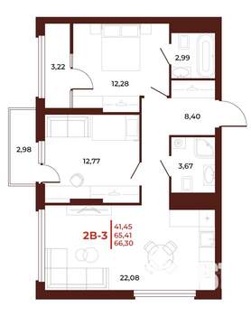 2-к квартира, вторичка, 66м2, 9/18 этаж