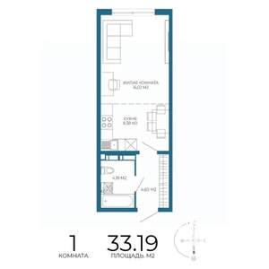 1-к квартира, строящийся дом, 33м2, 8/17 этаж