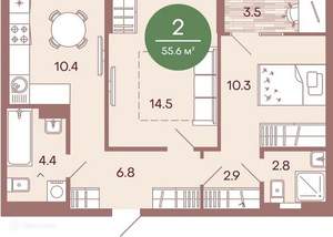 2-к квартира, вторичка, 58м2, 8/9 этаж