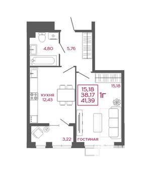 1-к квартира, вторичка, 41м2, 14/16 этаж