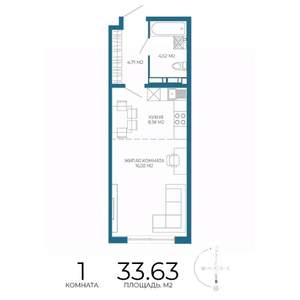 1-к квартира, строящийся дом, 34м2, 8/17 этаж