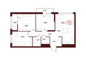 3-к квартира, вторичка, 71м2, 8/18 этаж