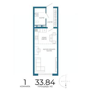 1-к квартира, вторичка, 34м2, 17/17 этаж