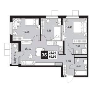 4-к квартира, вторичка, 70м2, 4/20 этаж