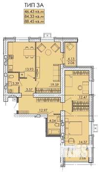 3-к квартира, строящийся дом, 93м2, 18/18 этаж