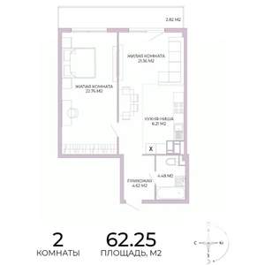 2-к квартира, вторичка, 62м2, 17/17 этаж