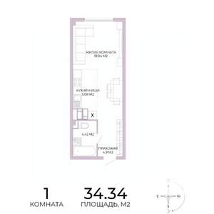1-к квартира, строящийся дом, 34м2, 5/17 этаж